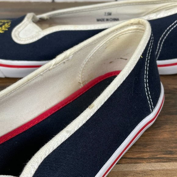 Talbots Women's Size 7.5 Shoes Blue Canvas Gold Crested Slip On Comfort Flats - Picture 10 of 14